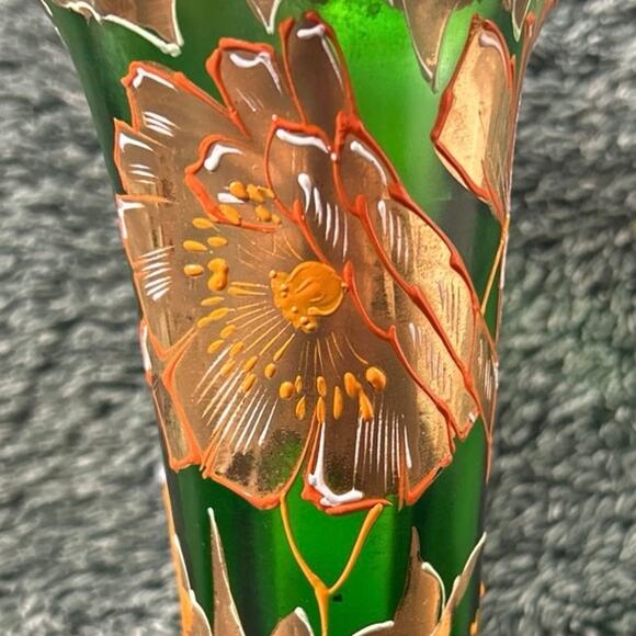 c1890 Moser Emerald Green Vase Gold Gilding Ruffle Top - Picture 3 of 11